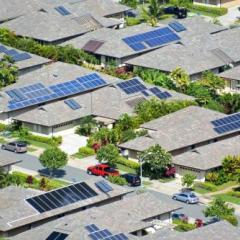 Solar panels on rooftops.